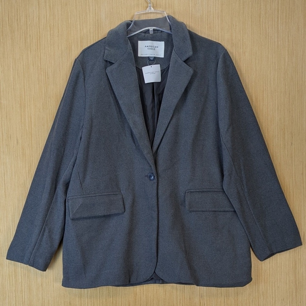American Eagle Womens Minimalist Oversized Menswear Blazer Jacket XL Gray NWT